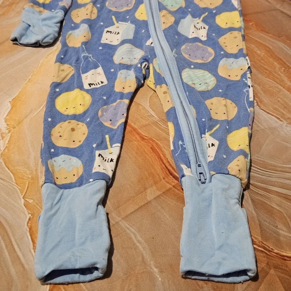 Little Sleepies Milk & Cookies Zippy 0-3M Blue Bamboo Pajamas